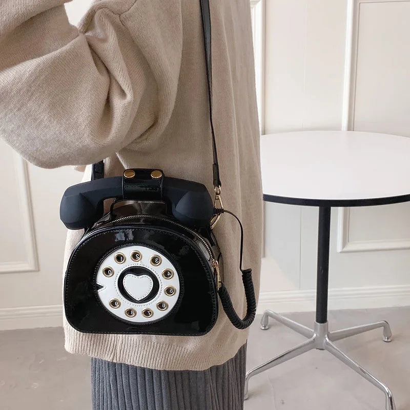 Retro Rotary Dial Telephone 3D Shaped Vintage Novelty Crossbody Bag