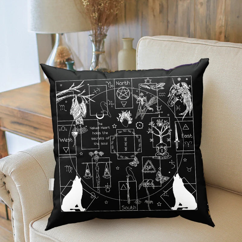 45x45cm Zodiac Wheel Astrology Chart Cushion Cover | Home, Sofa, Office Pillowcase | Wholesale