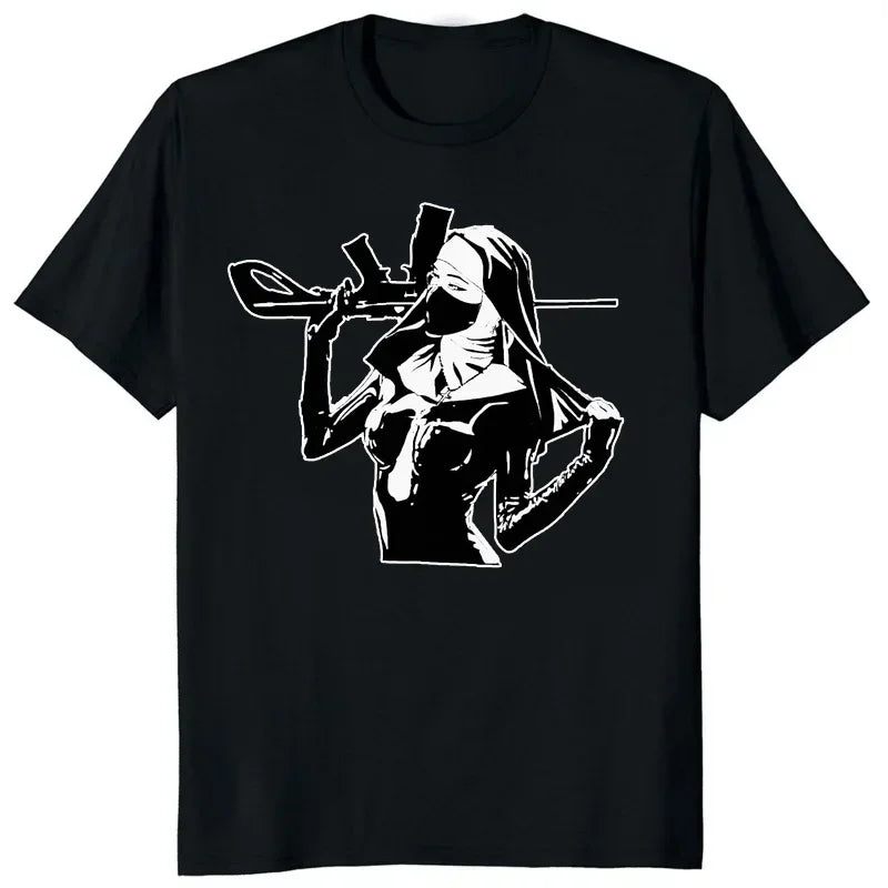 Cartoon Nun Pin-Up Unisex T-Shirt - Church of Satan Anton LaVey Satanic Occult Gothic Tee | Classic Girl Tops