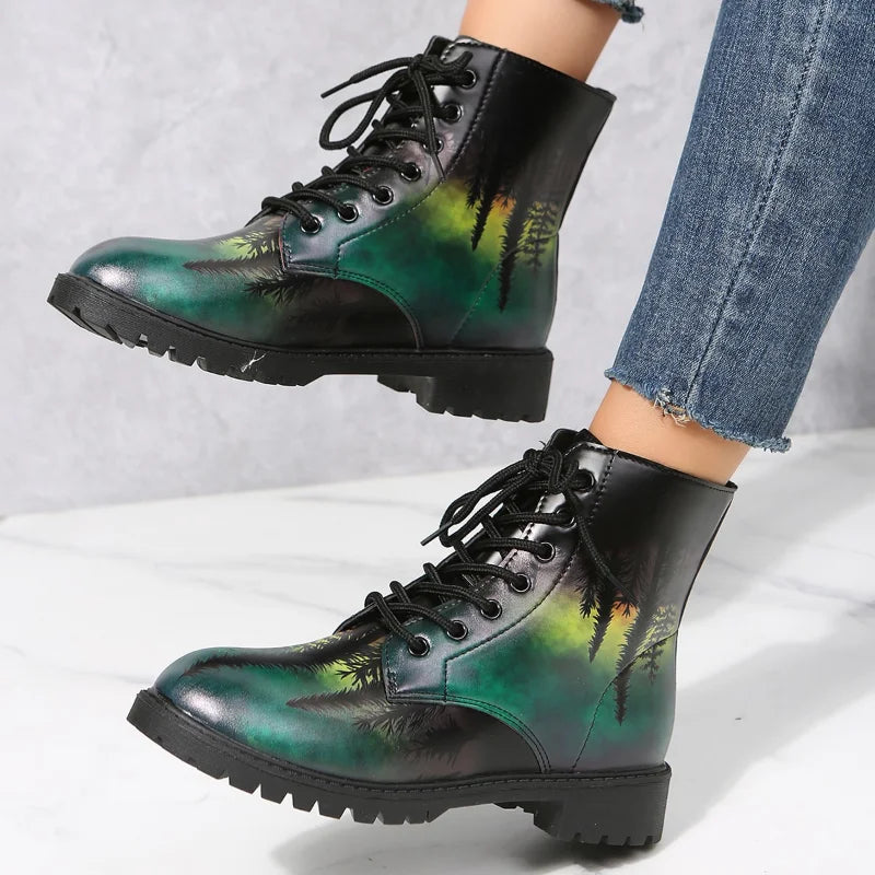 Women's Ankle Boots: Fashionable Sun Flower Print High Tops, Soft and Comfortable Shoes