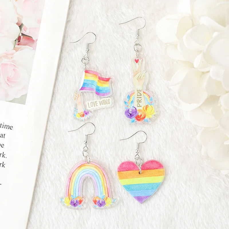 Rainbow Heart Pride Love Wins Flag Dangle Earrings - Perfect Birthday Gift