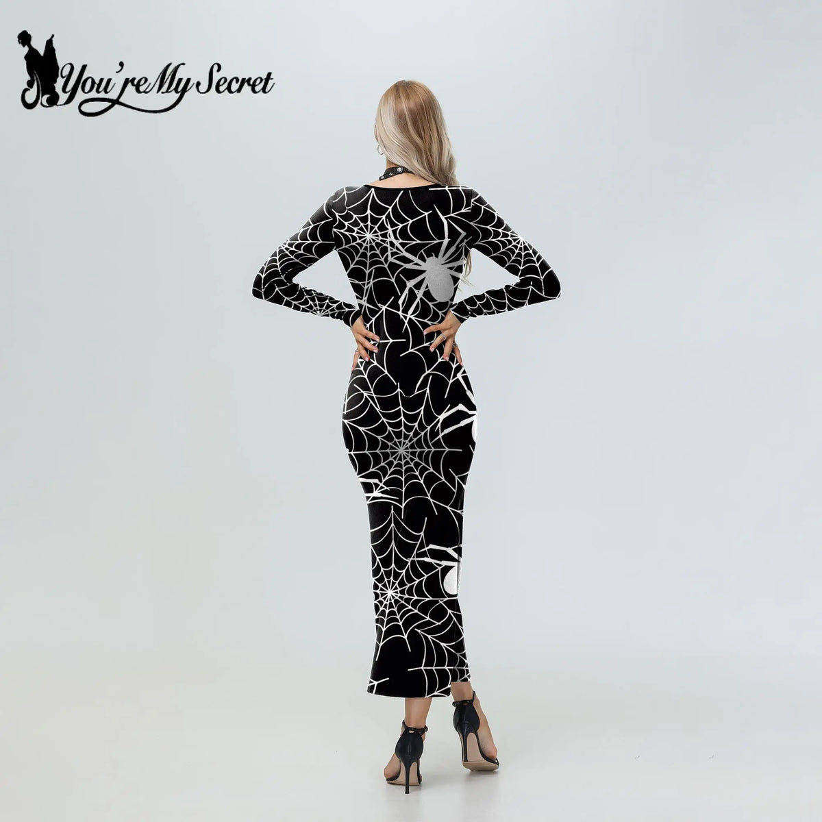 [You're My Secret] Women Dress Vintage Punk Goth Costume Long Sleeved Dress Girl Adult Halloween 3D Printing Fancy Clothing