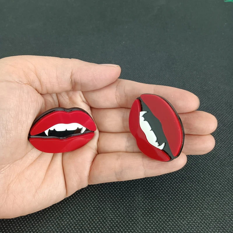 KUGUYS Gothic Red Lip Vampire Stud Earrings | Fashion Acrylic Jewelry Accessories for Halloween