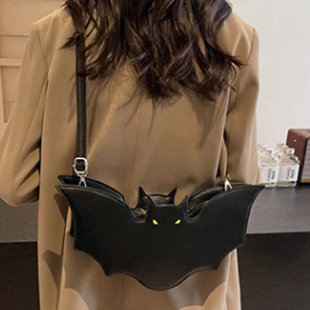 Casual Black Bat Shoulder Bag – 3D PU Leather, Large Capacity Halloween Handbag, Unique Gothic Animal Purse for Women