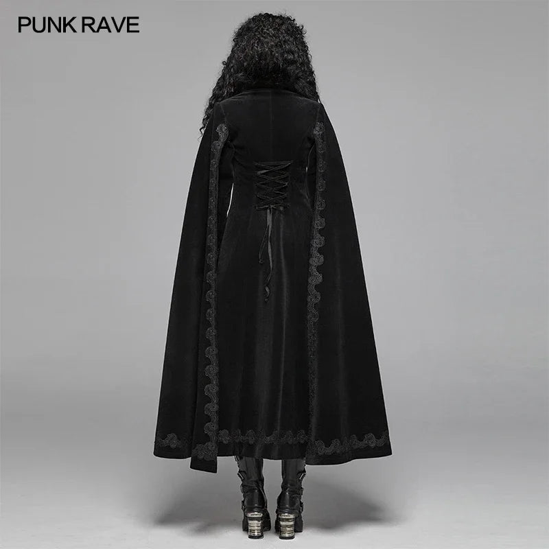 PUNK RAVE Women's Gothic Vintage Long Trench Coat - Gorgeous Cape for Evening Party, Halloween, and Stage Performance