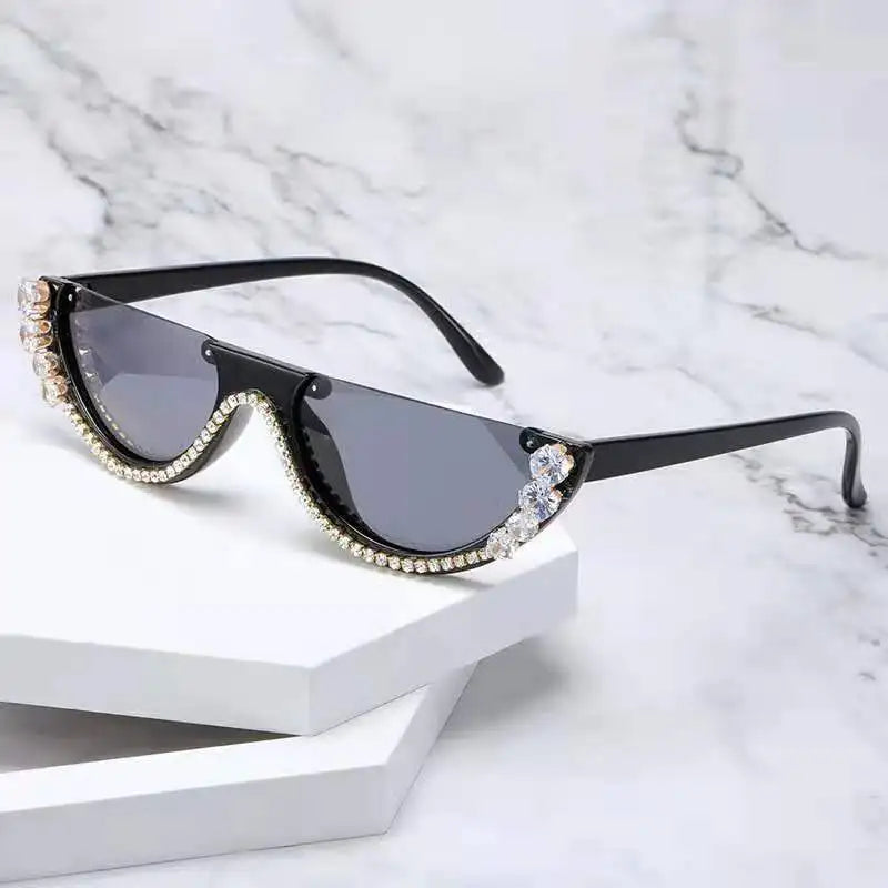 Trendy Rhinestones Cat Eye Sunglasses for Women - Luxury Brand Designer Crystal Metal Frame Rhinestone Eyewear