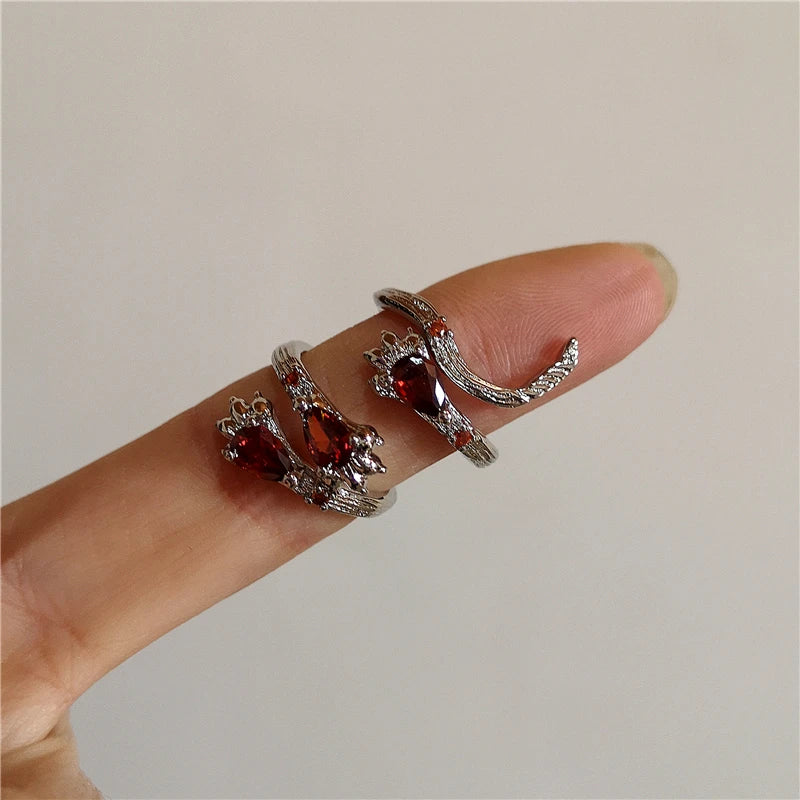 Punk Goth Red Crystal Geometric Heart Pearl Star Animal Rings - Women's Y2K Aesthetic Vintage Grunge Jewelry