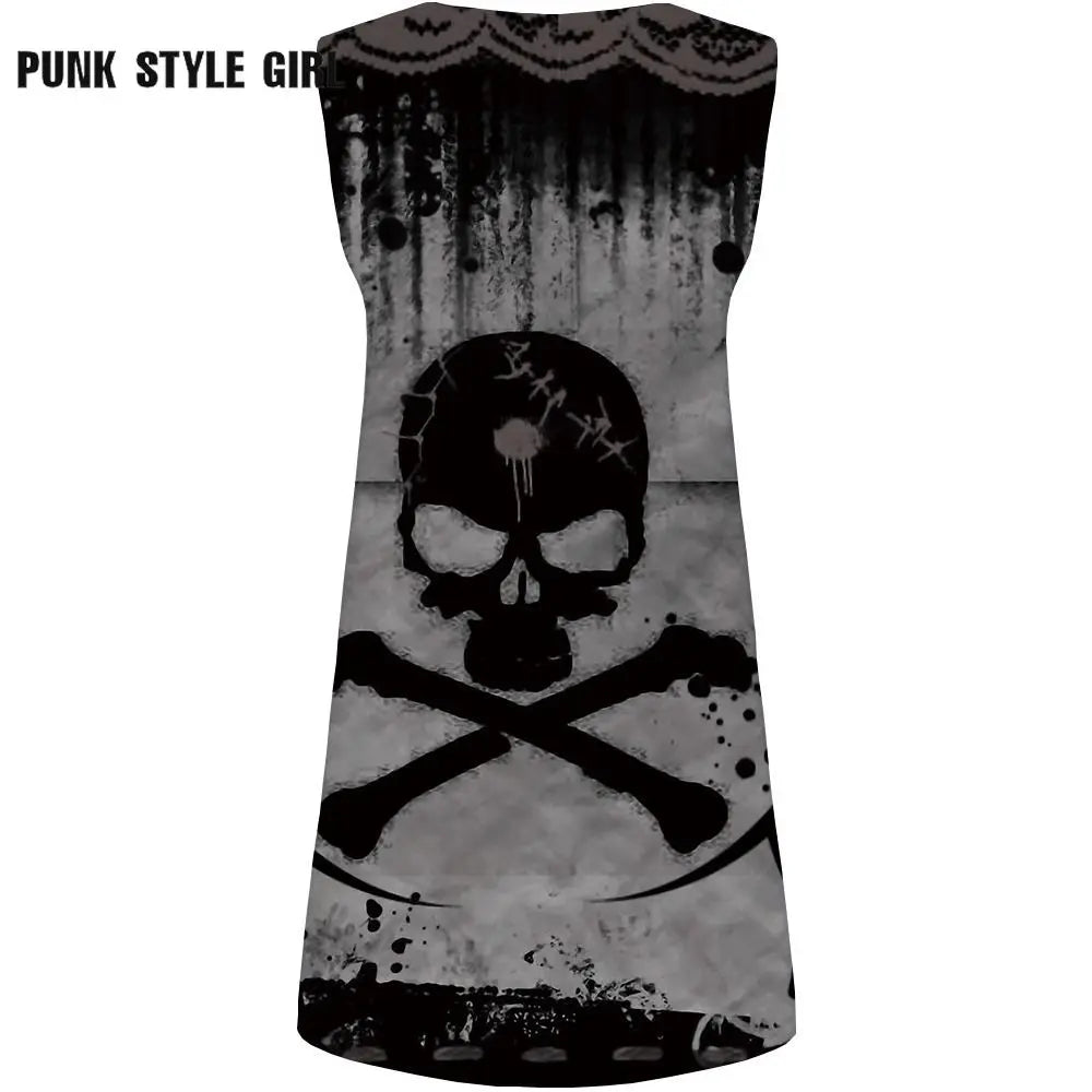 Gothic Punk Rock Skull Dress | Y2K Emo Fairy Grunge Mini Dress | Dark Academia Aesthetic Long Shirt for Halloween