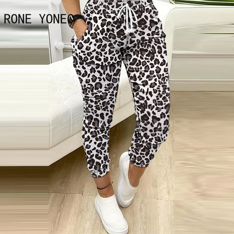 2024 Women’s Short Sleeve Leopard Pattern T-shirt & High Waist Cuffed Elastic Waist Two-Piece Set