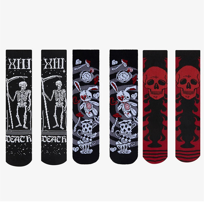 Retro Gothic Dark Skull Skeleton Doll Crew Socks Elastic Unisex Cotton Women Men Funny Stocking Novelty Harajuku Socks