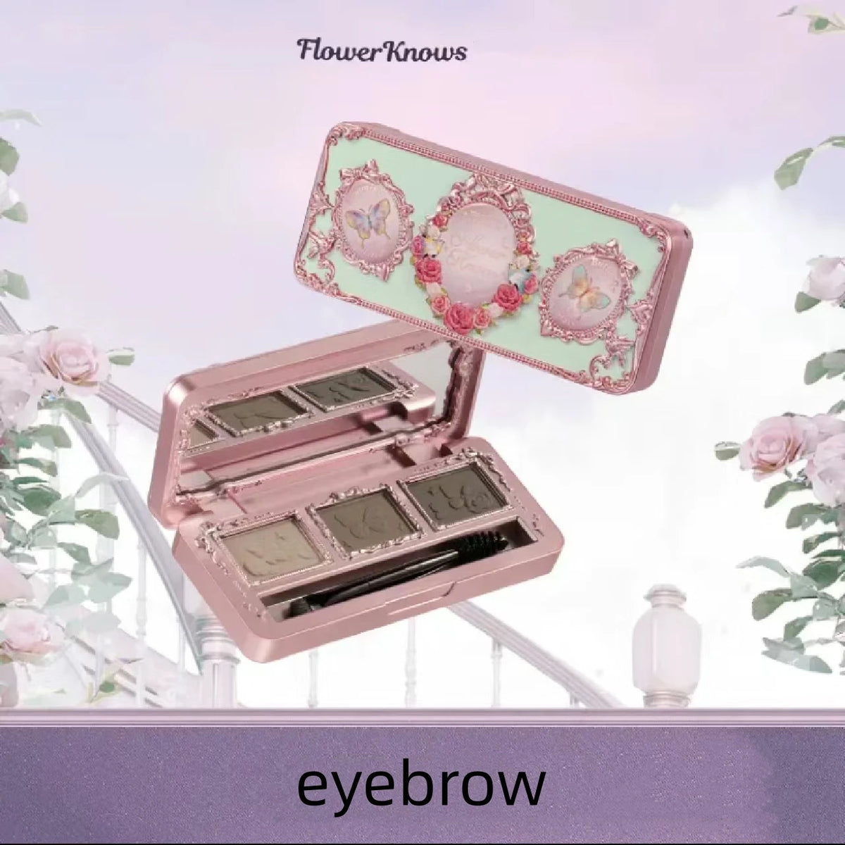 Flower Knows 3-Color Eyebrow Powder Palette – Midsummer Fairytales Collection, Smudge-proof Long-lasting Eyebrow Makeup Cosmetics