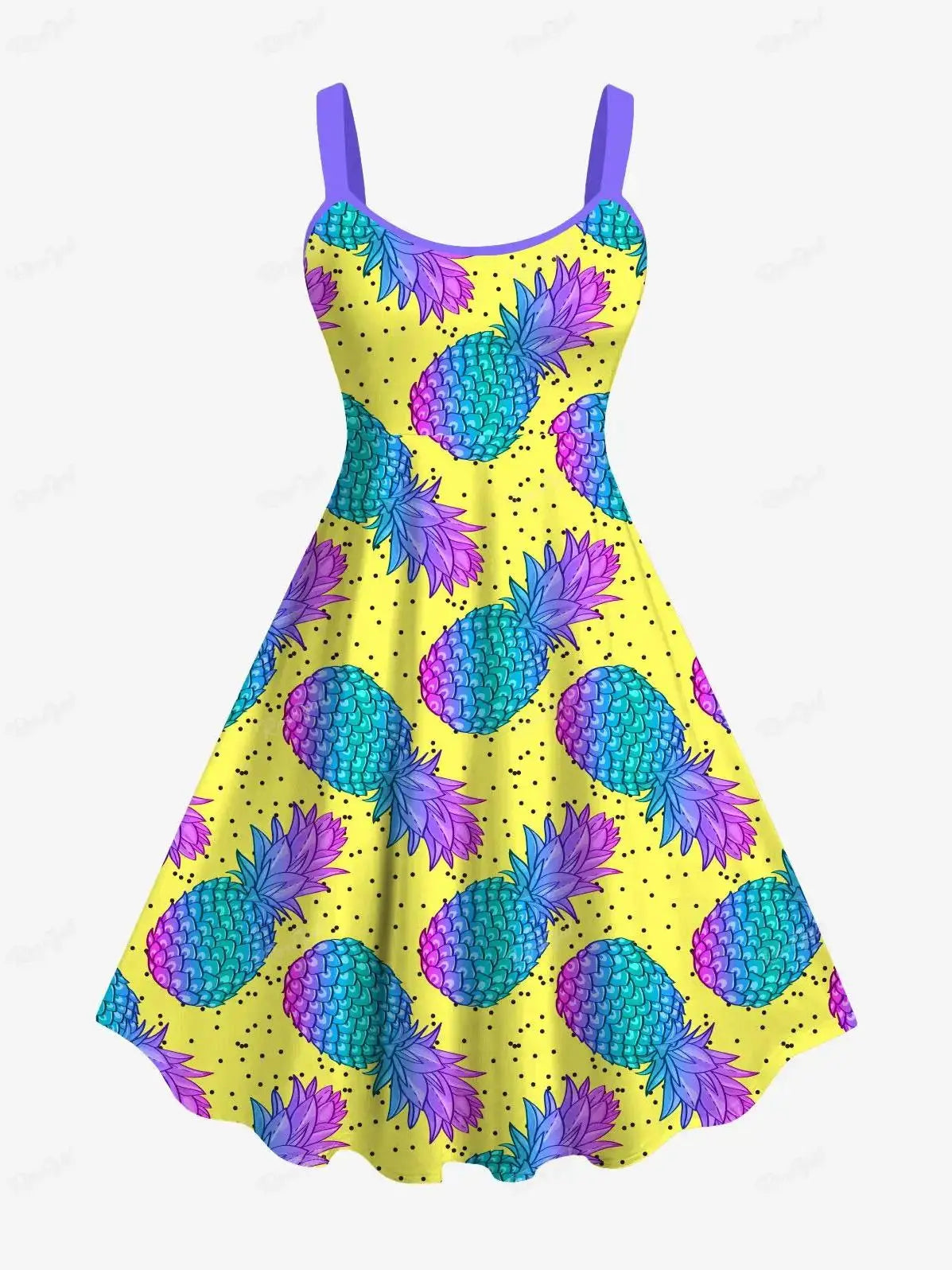 Plus Size Women's Sleeveless Tank Dress – Summer Casual A-Line with 3D Pineapple Print and Backless Design