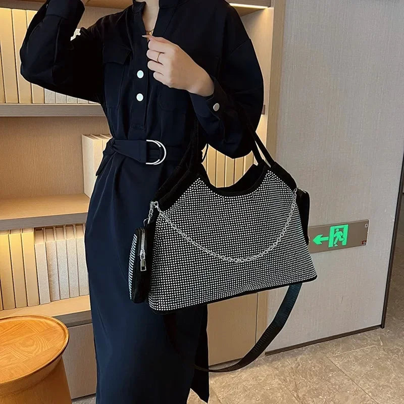 New Shiny Rhinestone Women's Handbag - Large Shopping Bag, Fashion Dinner Bag, Underarm Shoulder Bag for Party or Commuting