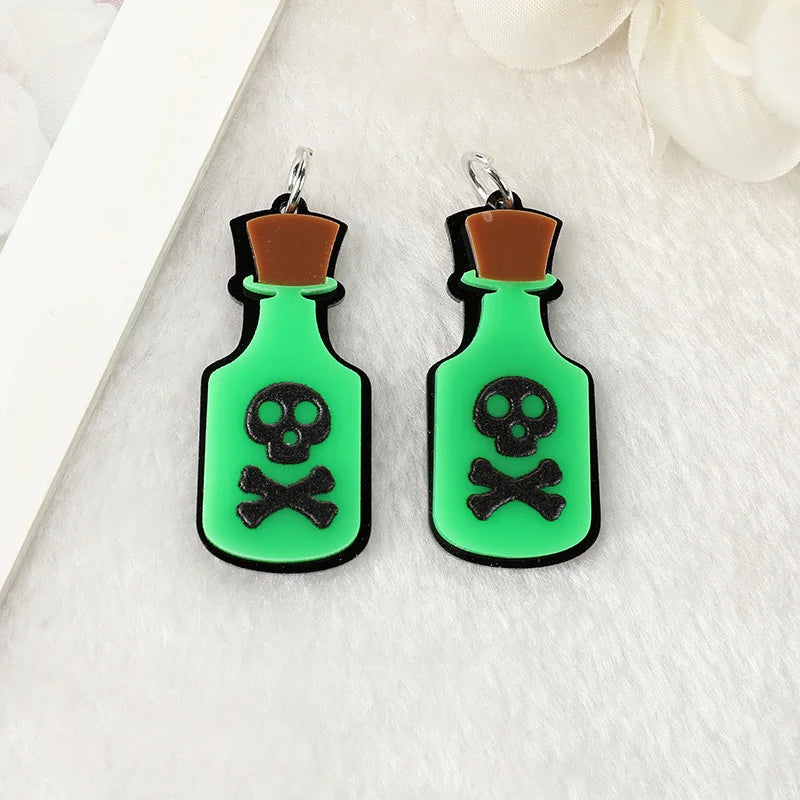 10-Piece Halloween Ghost Charms – Acrylic Skull Heads & Poison Bottle, Creepy Jewelry Findings for DIY Earrings & Necklaces