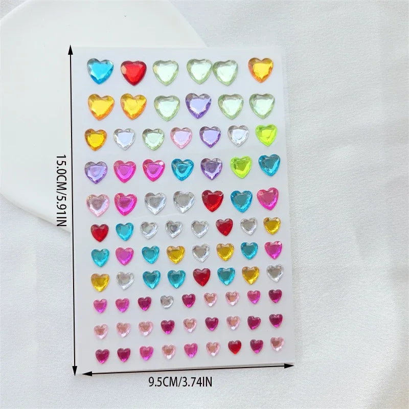 1 Set (2 Pcs) Colored Gem Stickers – Hearts & Stars Face Jewels for Y2K Party, Stage Performances, Cosplay Makeup, and Fake Tattoos