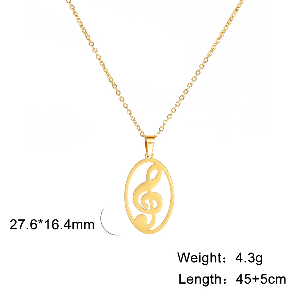 Heart Music Note Treble Necklace - Fishhook Design, Musical Symbol G Clef Chain, Stainless Steel Pendant, Perfect Gift Jewelry