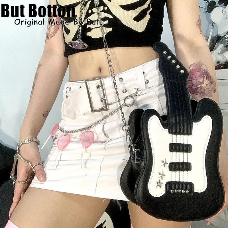 Rock Guitar Punk Rock PU Leather Novelty Crossbody Handbag With Chain Strap