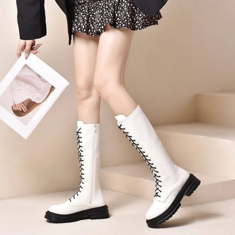 Women's Thigh High Boots Black Fashion Black Punk Goth Sexy Woman Platform Boots Motorcycle Boot Women Heels Shoes Big Size 43