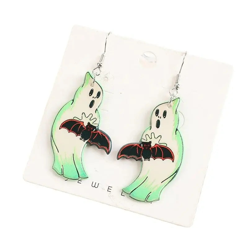 1Pair Halloween Drop Earring Creative Acrylic Bat Ghost  Jewelry For Woman Girl Holiday Birthday Gift