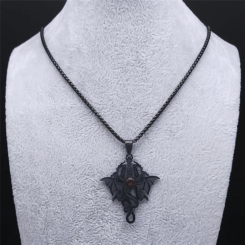 Gothic Witchy Dragon Stainless Steel Pendant Necklace