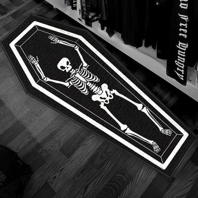 Oversized Flannel Coffin Shaped Area Rug – Washable Non-Slip Halloween Floor Mat, Room Decor for Any Season