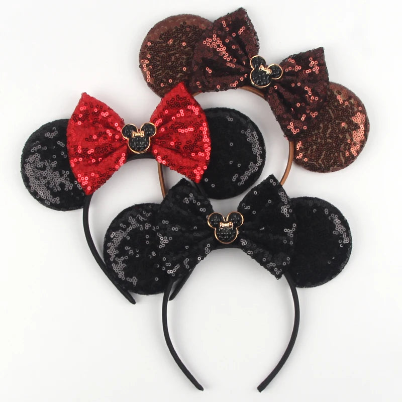 2024 New Halloween Mickey Mouse Ears Headbands Sequins Hair Bow Women Festival Party Cosplay Hairband Gift Kids Hair Accessories