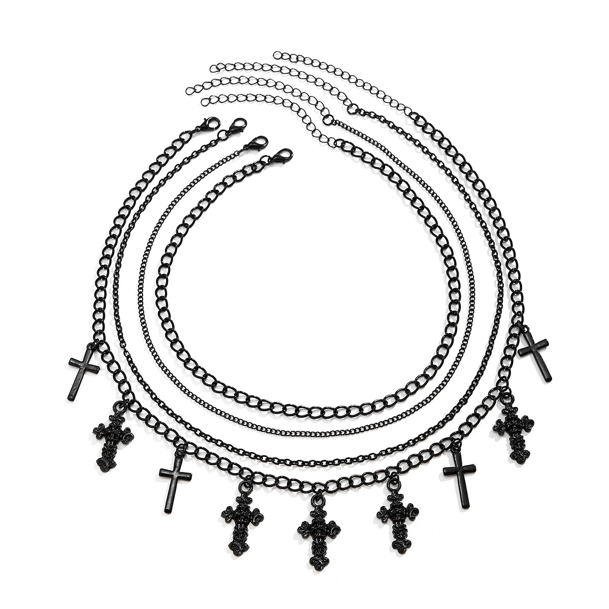 4Pcs Goth Black Cross Tassel Pendant Choker Necklace for Women - Punk Metal Clavicle Chain Halloween Jewelry Y2K Accessories