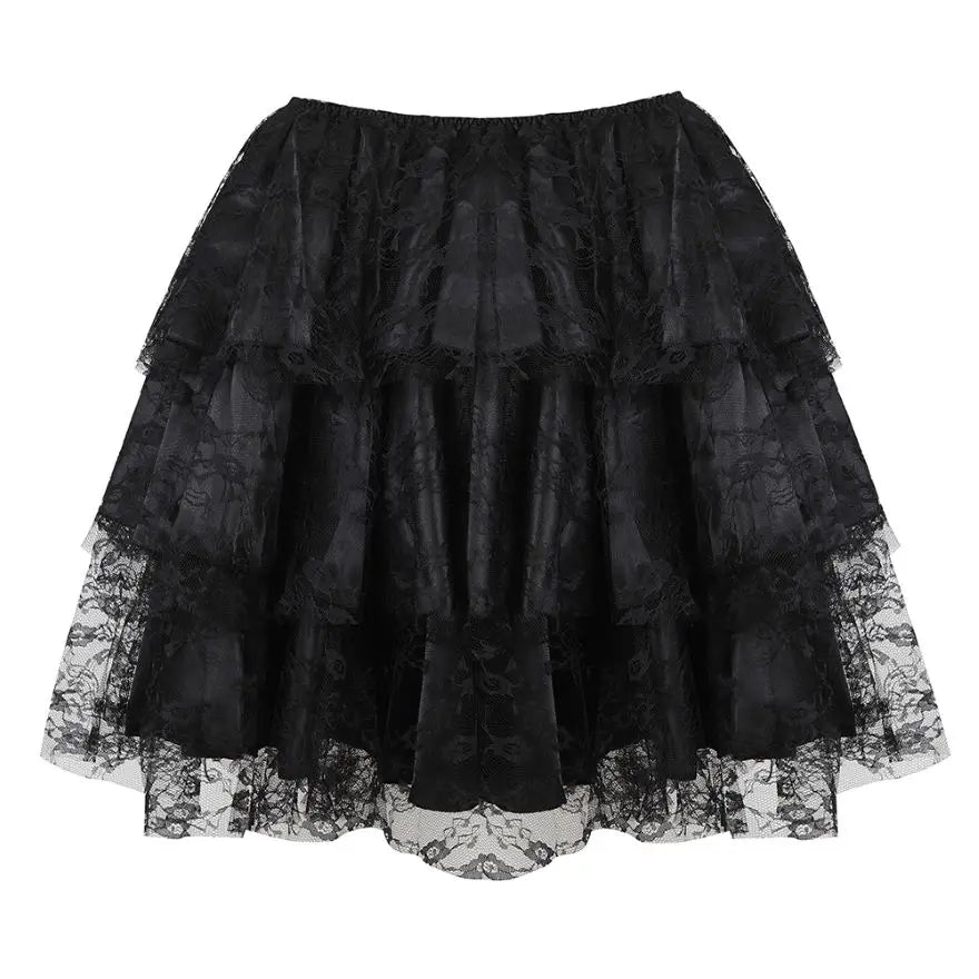 Gothic Sexy Floral Lace Mesh Tulle Mini Pleated Skirt - Party Dance Fashion Skirt, Plus Size
