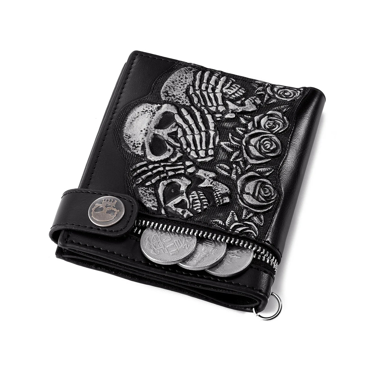 Men's Wallet PU Retro Biker Purse Coin Pouch Luxury Devil Skull Death Punk Rock Short Anti-theft Zipper Wallet