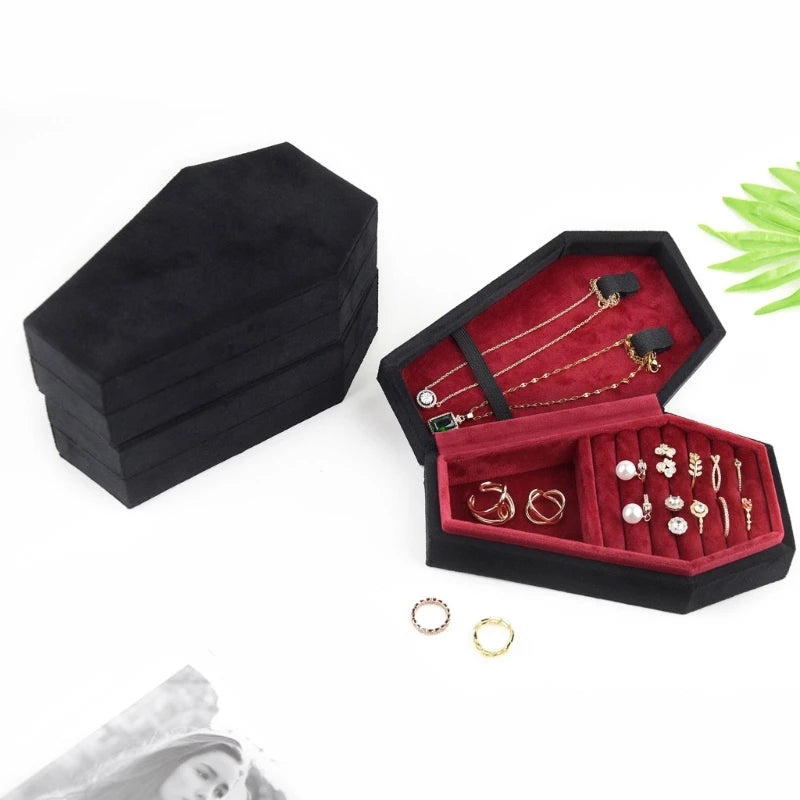 Luxurious Coffin Jewelry Box - Velvet Rings Necklace Container, Versatile Storage Accessory Gift for Goth Lovers