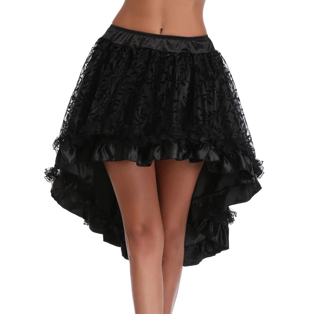 Plus Size Victorian Asymmetrical Ruffled Satin Lace Trim Gothic Skirts Women Corset Vintage Steampunk Skirt