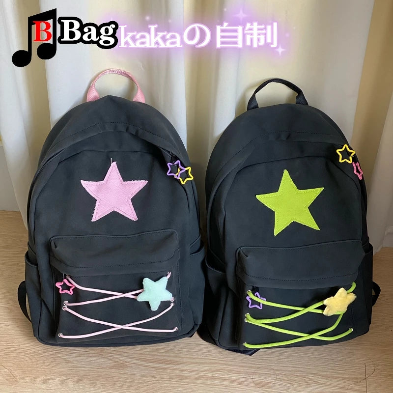 Star Design Backpack | Medium Capacity Punk Harajuku Y2K Style Backpack for Women and Men