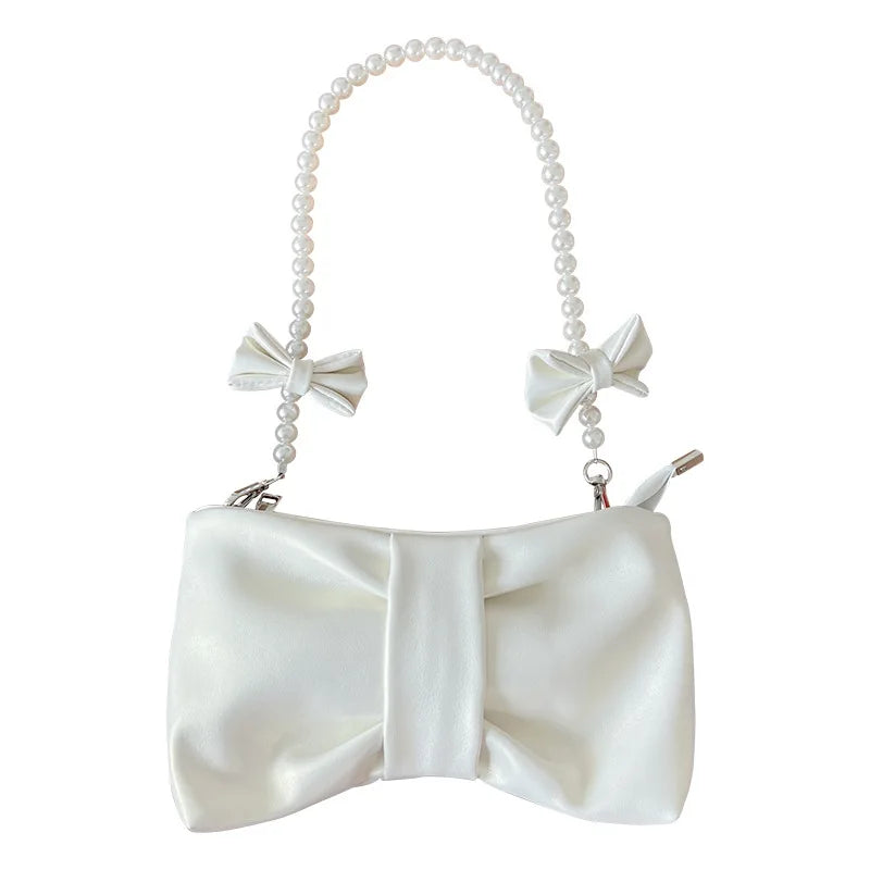 Pearl Bow Underarm Handbag – Summer Fresh Fairy Shoulder Bag for Women, Small One-Shoulder or Handheld Messenger Bag