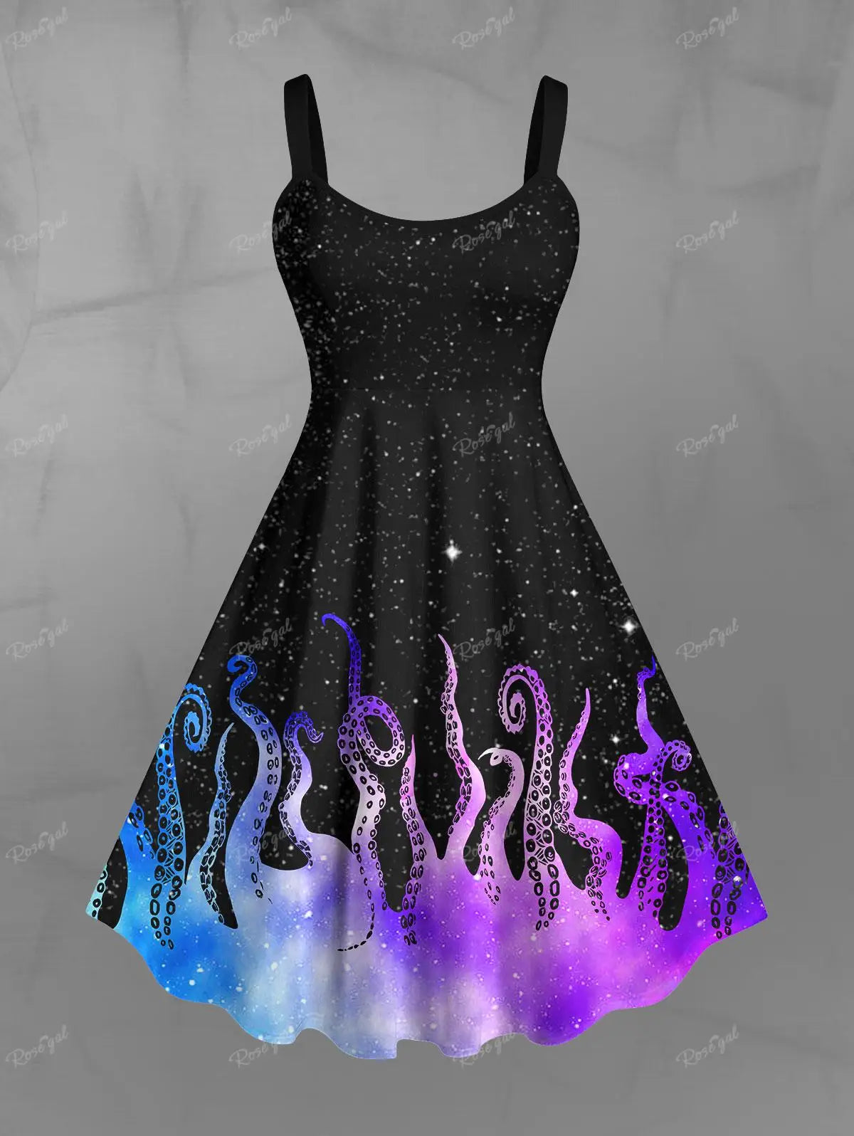 A Line Backless Tank Dress vestidos платье женское летнее 2024 원피스 Summer Gothic Colorful Ombre Octopus Glitter Galaxy Print