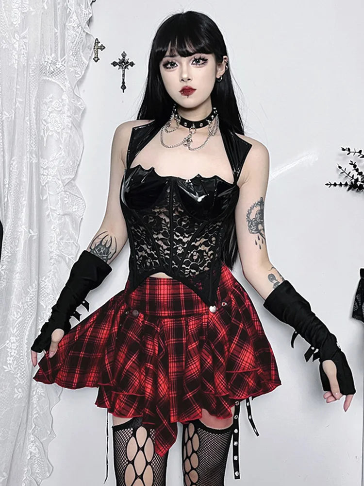 InsGoth Gothic Mini Skirt, Y2K High Waist Pleated Aesthetic Vintage Harajuku Emo Alt Clothes