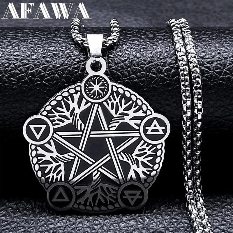 Witchcraft Pentagram Necklace Stainless Steel Silver Pagan Star Symbol Wicca Jewelry