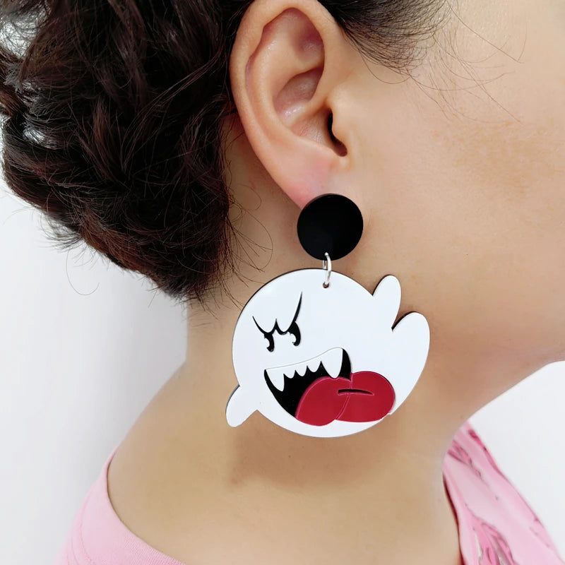 Halloween Funny Ghost Dangle Earrings for Women - White Cute Cartoon Acrylic Jewelry Classic Accessories by KUGUYS