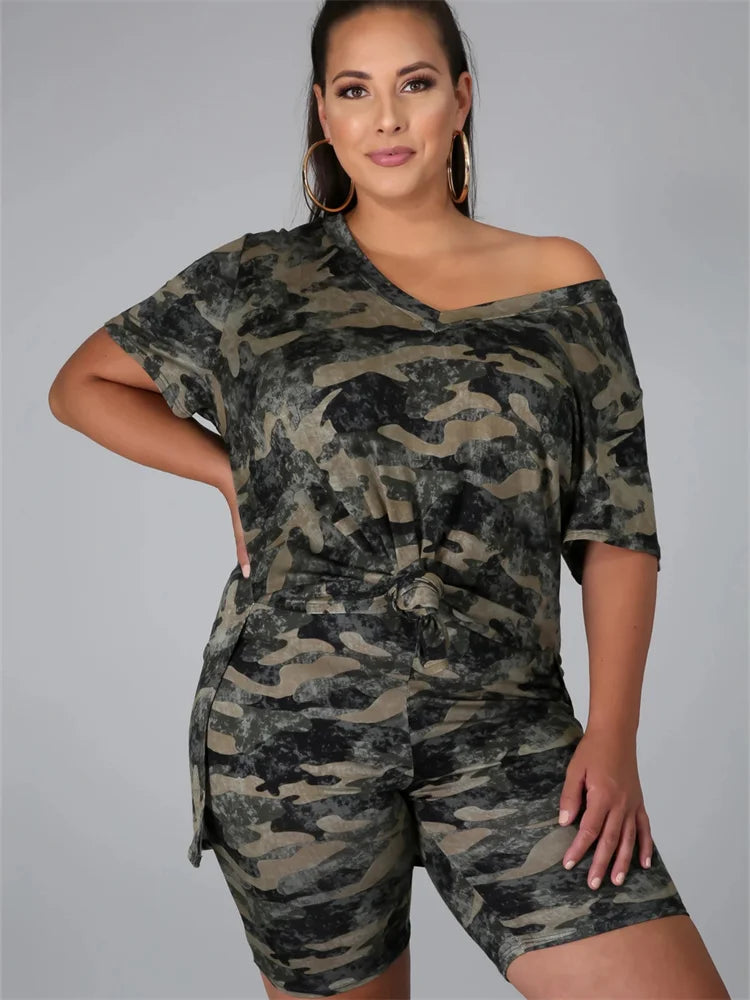 Wmstar Plus Size Two Piece Set Camouflage Women's Clothing Short Sets Matching Top and Pants Suit Summer Wholesale Dropshipping