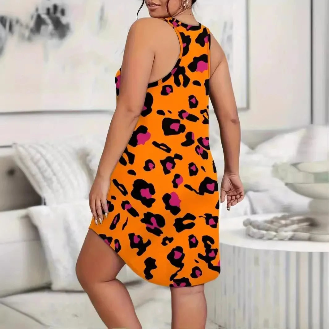 Plus Size Women’s Sleepwear - Casual Leopard Print Camisole Nightgown