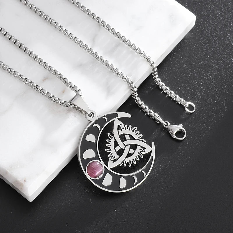 Stylish Celtic Moon Pendant Witch's Knot Necklace - Personality Charm Amulet Jewelry for Men and Women