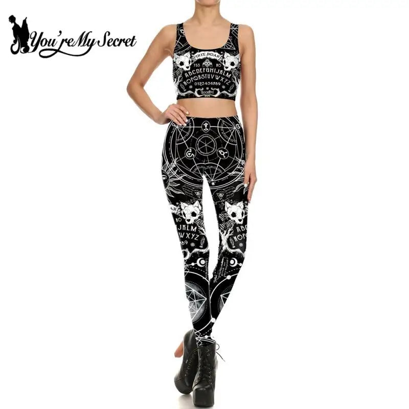 [You're My Secret] New Ouiji Dark Leggings Witchcraft Printed Harajuku Leggin High Waist Fitness Pencil Pants Female Legging Set