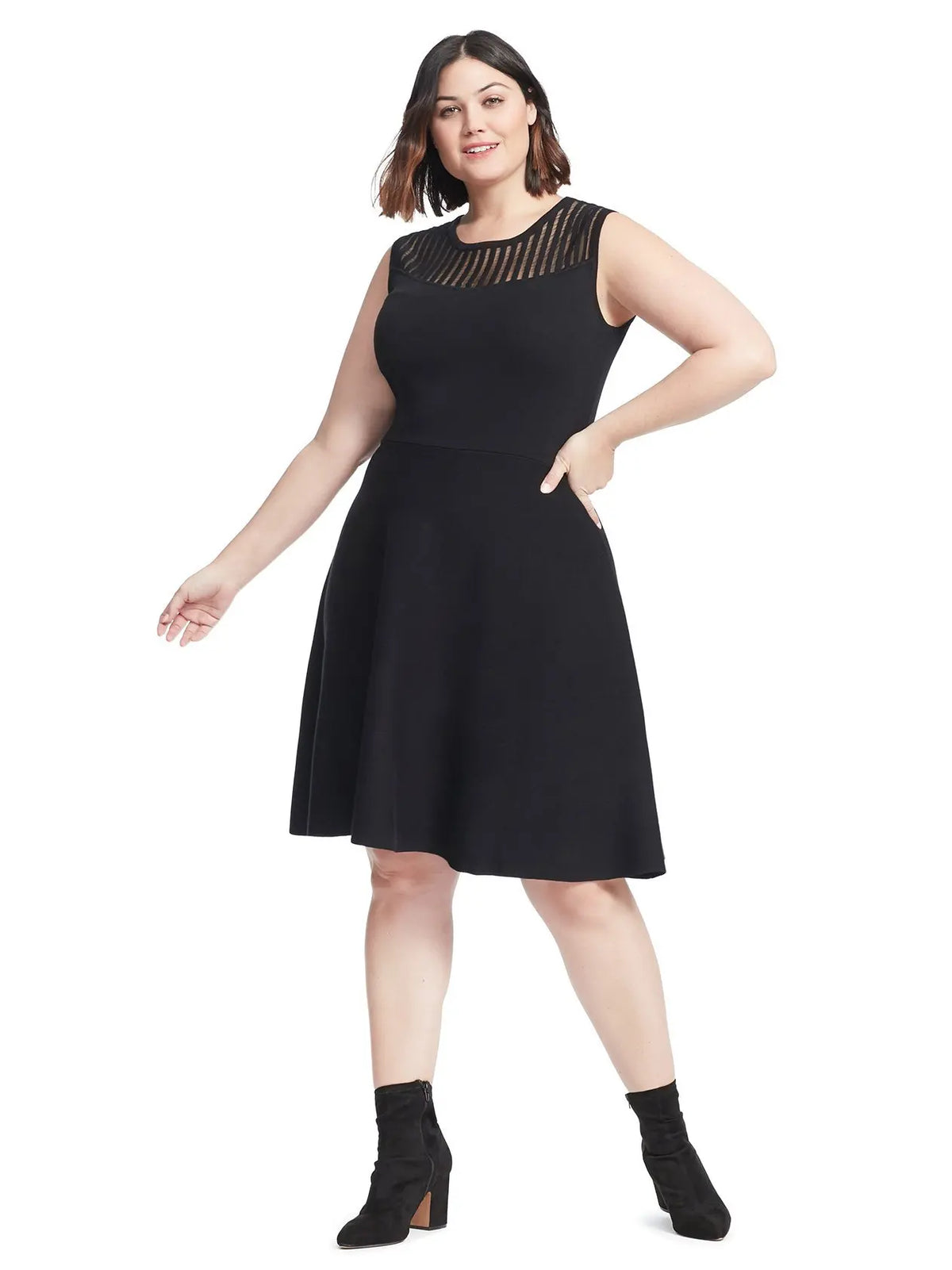 Plus Size Sleeveless Summer Tank Dress - Elegant O-Neck Elastic Waist Fit and Flare A-Line Office Dress