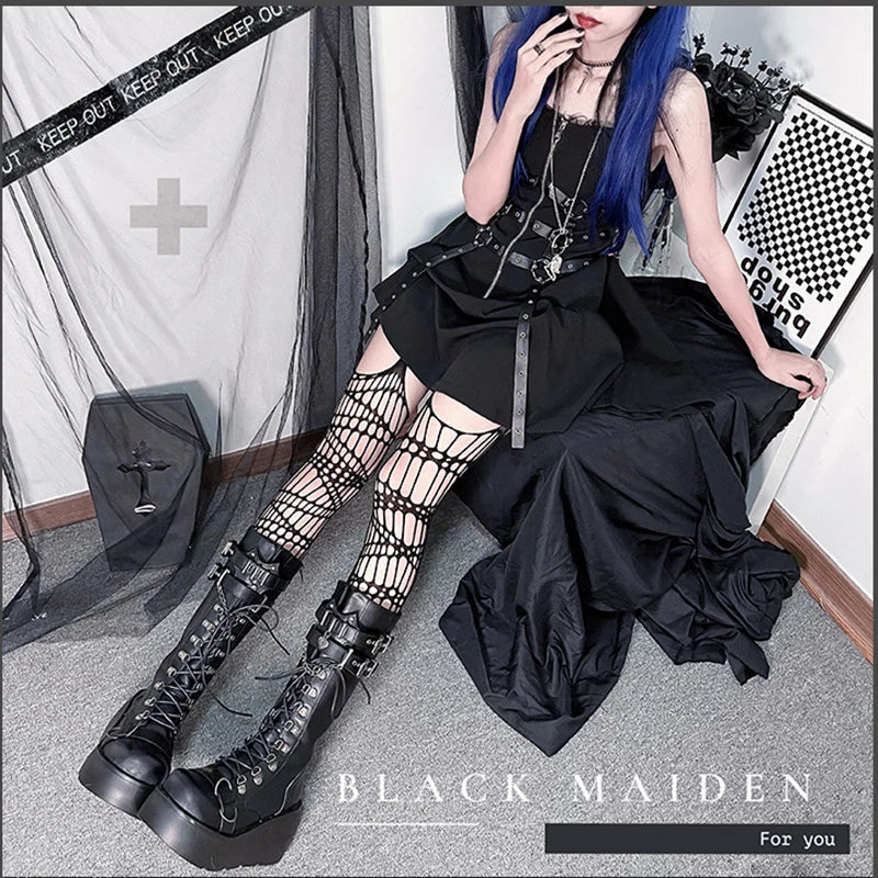 Metal Buckle Chunky Platform Punk Boots - Women’s Gothic Knee High Cosplay Shoes