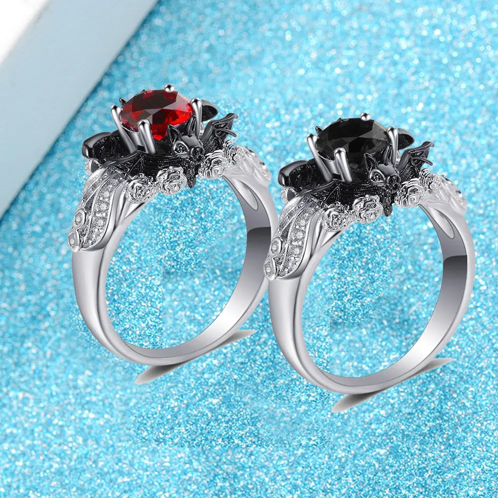 Bat Black Ring Halloween Jewellery Wedding Accessories Crystal Zircon Skull Fashion Woman Jewelry