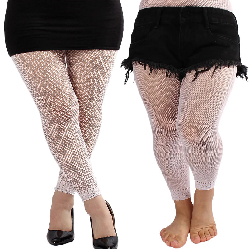 Women’s Footless Fishnet Ankle Tights - Plus Size High Waist Large Stretch Net Leggings Stockings