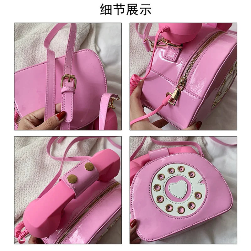 Retro Rotary Dial Telephone 3D Shaped Vintage Novelty Crossbody Bag