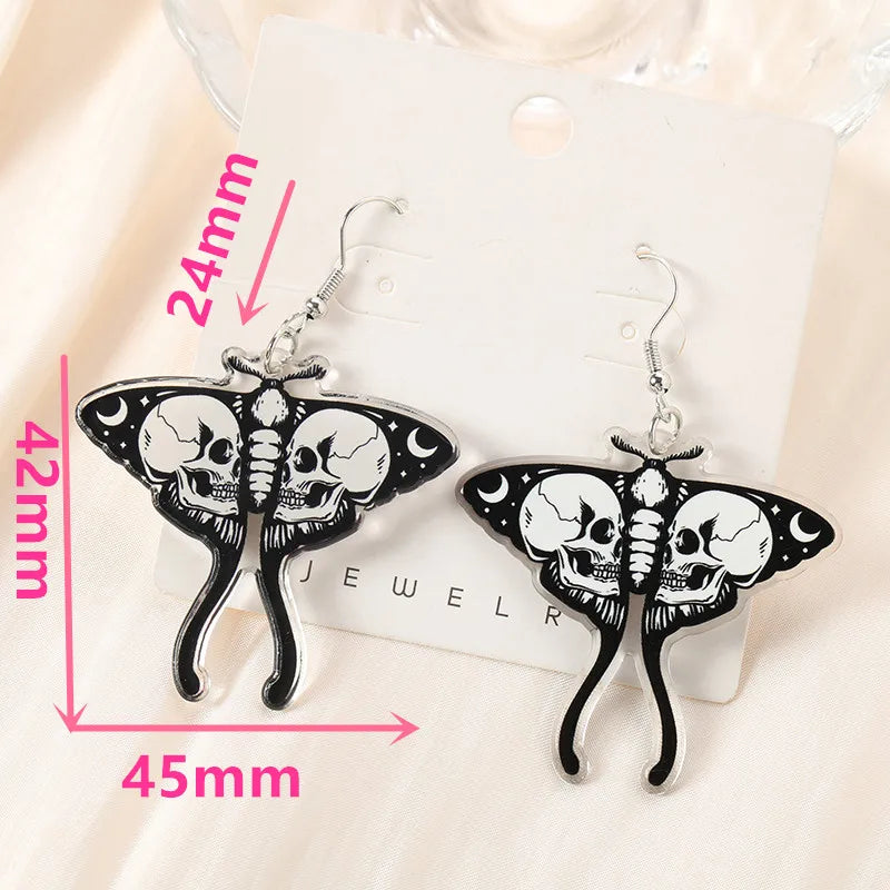 1Pair Fashion Hollaween Dangle Earrings Acrylic Skull Butterfly For Women Birthday Gift