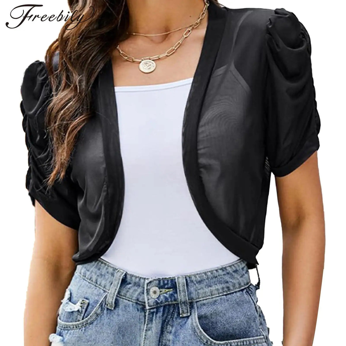 Thin Tulle Shawl Shrug – Women’s Summer Fashion Casual Beach Sunscreen Cropped Bolero Cardigan