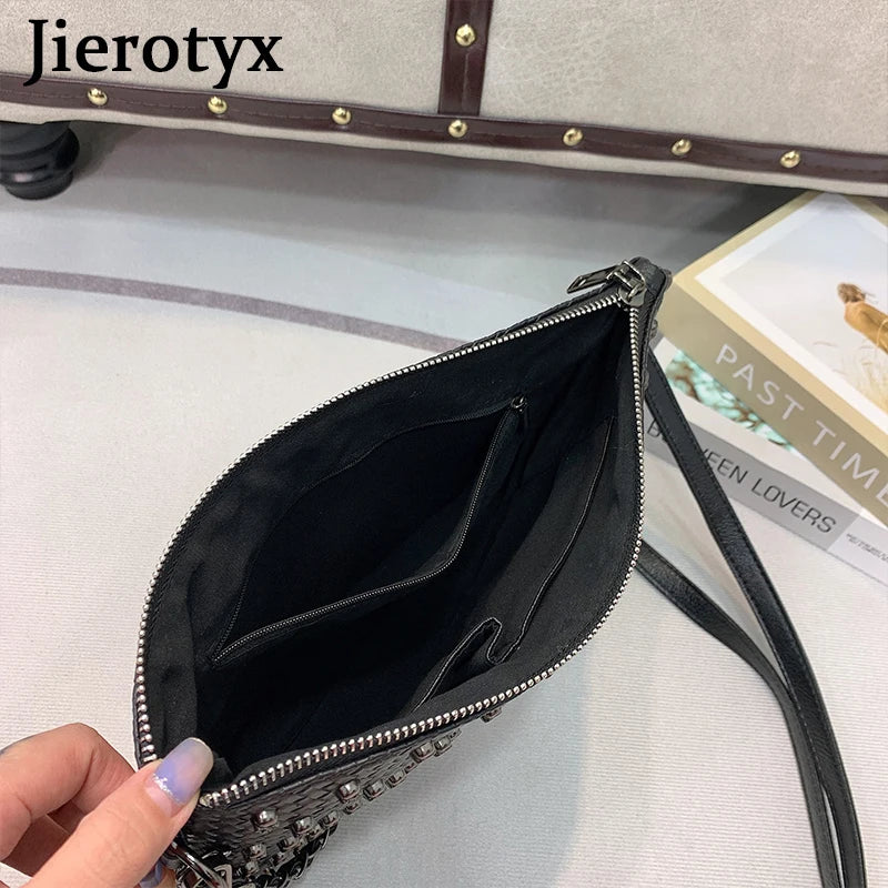 JIEROTYX Skull Gothic Purse Studded Spooky Punk Coffin Rivet Purses and Handbags Tote Handbag Crossbody Satchel Shoulder Bags