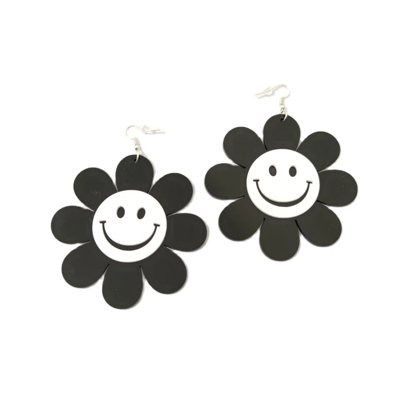 KUGUYS Black Flower Large Drop Earrings | Acrylic Jewelry Accessories for Women